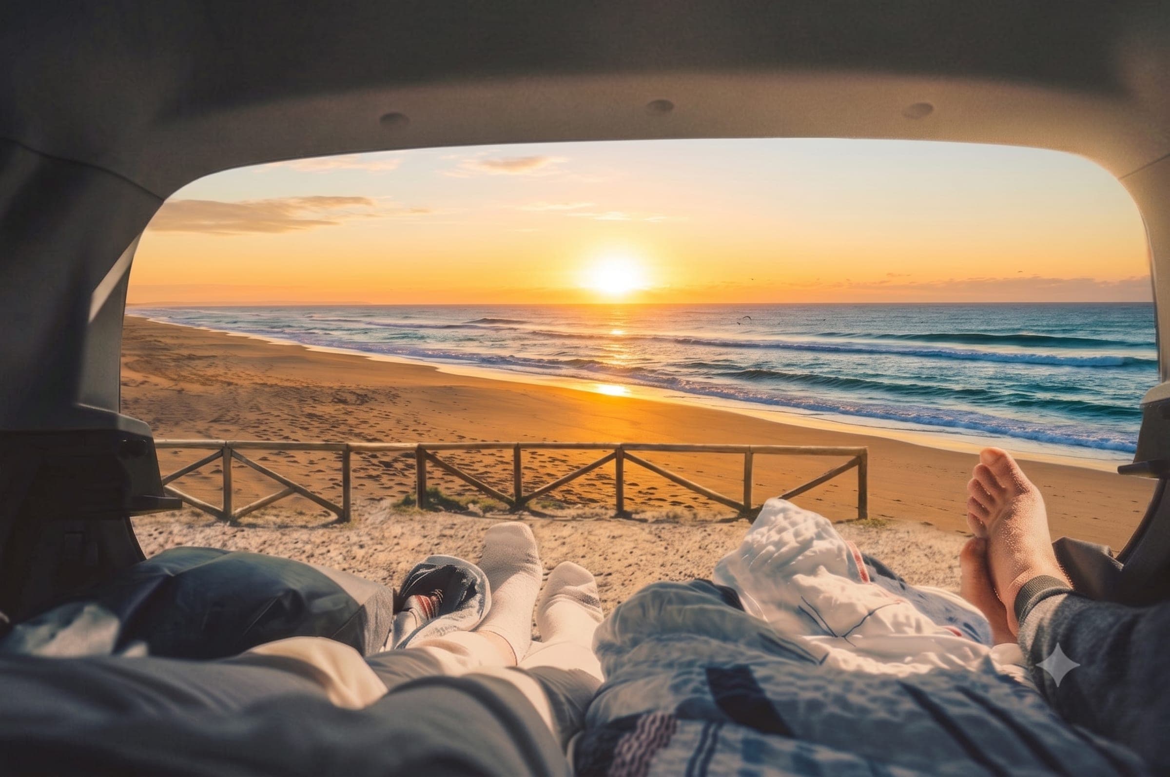 Camper-van beWinkle al amanecer frente al mar